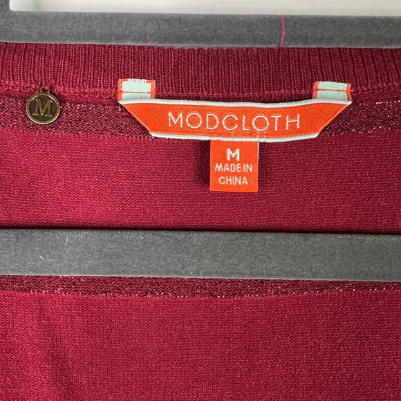 ModCloth Women's Size M Charter‎ School Red Glitter Striped Cardigan Sweater - Picture 5 of 8
